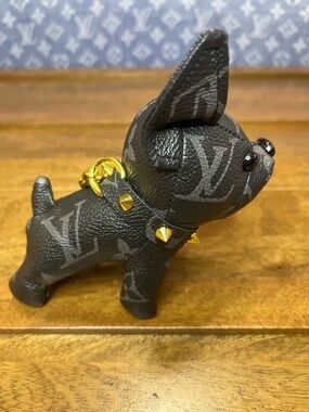 Louis Vuitton Black Monogram Puppy Charm with Gold Stud Collar & Ring